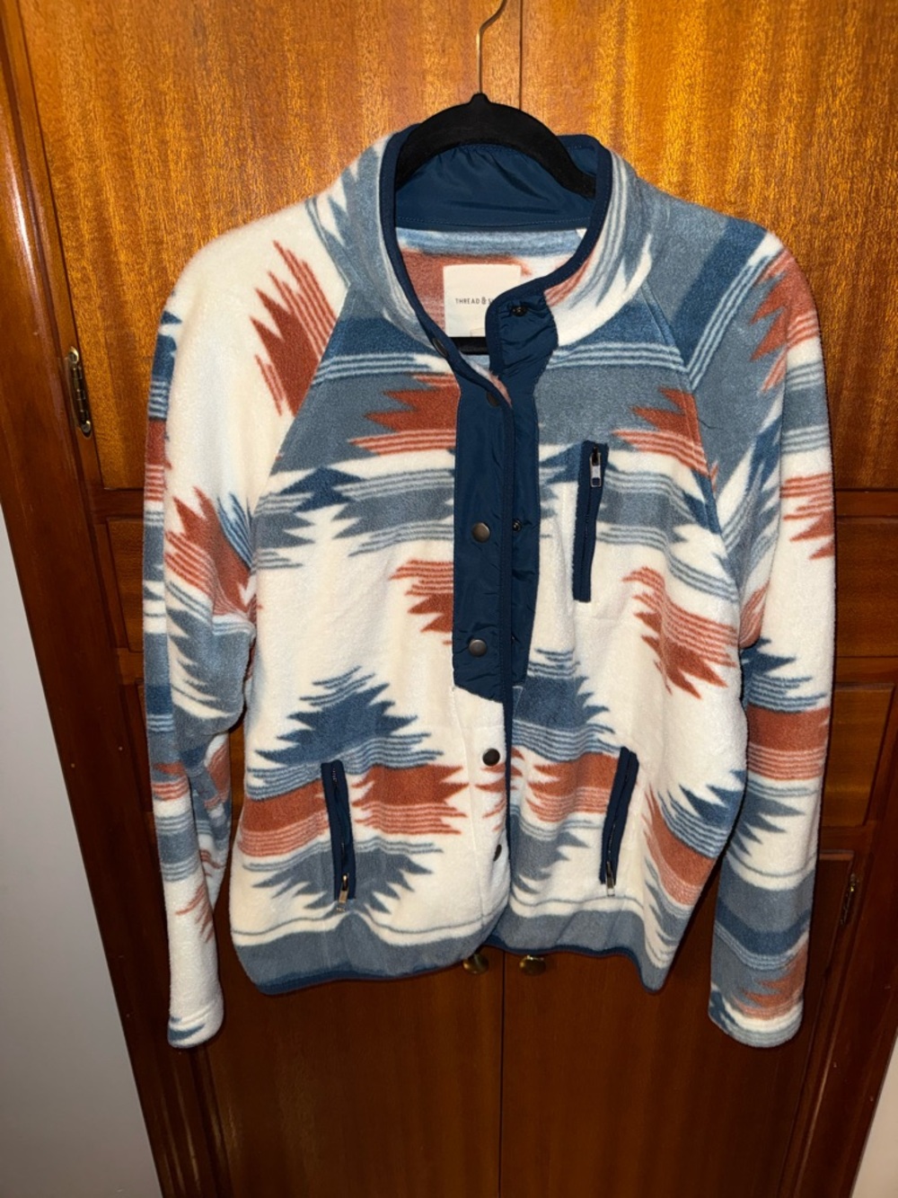 Thread & Supply Fleece Jacket in Blue, Rust & White